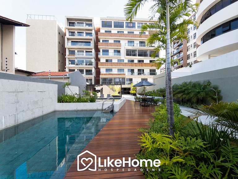 Flat com varanda vista piscina no Bessa - LikeHome