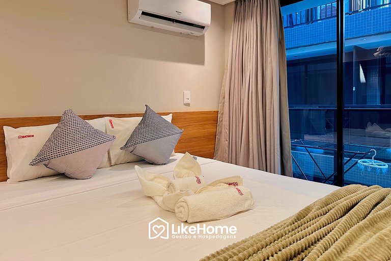 Flat p/ 2 na orla com piscina vista mar - LikeHome