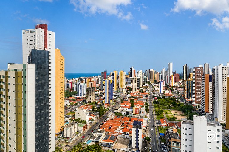 Flat vista p/ João Pessoa com piscina e academia