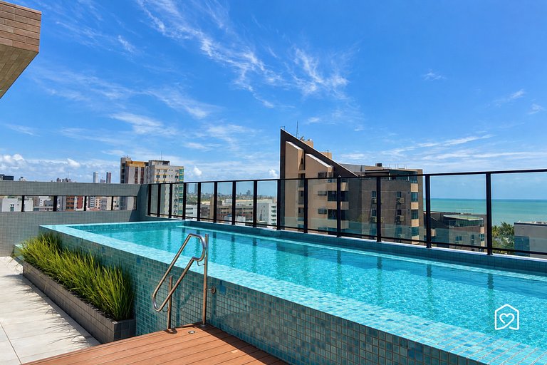 Flat perto da Orla de Manaíra e piscinas rooftop